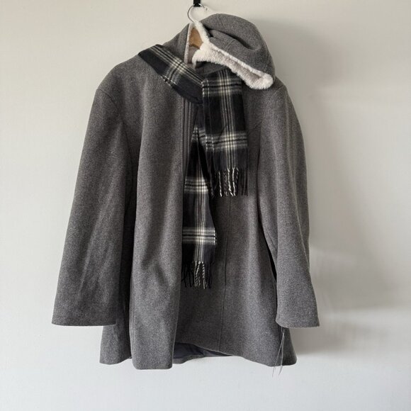 Jones New York Signature Gray Coat w/Scarf Hooded Women’s 2X Office Minimalist